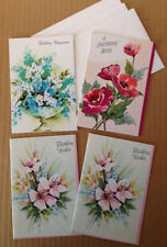 Vintage Floral Birthday Greeting Cards w/Envelopes - Made In USA Lot of 4 picture