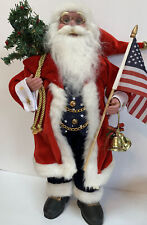 Santa Claus Figure 19 in. Holding Christmas Gift Bag Bells And US Flag picture