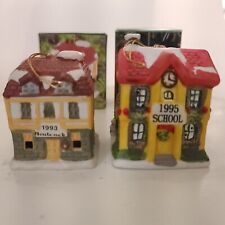 2 Vintage Badcock Collectible Village Bell Ornament 1993-1995 School Lot Of 2 picture