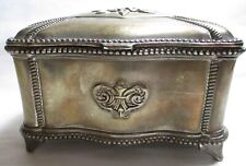 VINTAGE SILVER TONE FOOTED METAL TRINKET JEWELRY BOX, VELVET LINED,HINGED picture