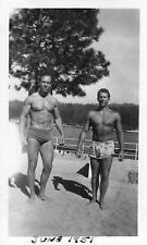 1961 Sexy 2 Buff Muscle Men Snapshot Photo Weightlifting Gay Int. Park Tan Bod picture