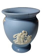 Vintage Wedgwood Blue Jasperware Greek Figures Vase Urn England 3.75in Flawed picture