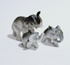 Vintage Elephant Mom With Two Babies On Chain Gray Elephant Family Japan picture