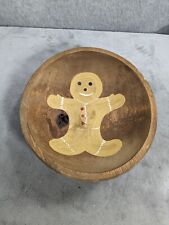 Vintage Handcrafted Gingerbread Wood Serving Bowl Fruit Bowl 8” Diameter picture