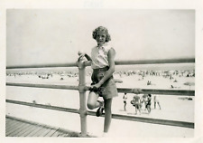 A DAY AT THE BEACH Small FOUND  PHOTOGRAPH Black + White VINTAGE OWL 44 LA 87 U picture
