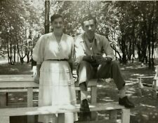 Man & Woman Sitting On Park Picnic Table B&W Photograph 3.5 x 5 picture