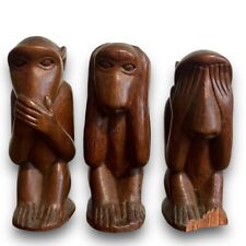 Vintage 1980s Three Wise Monkeys Wood Statues picture