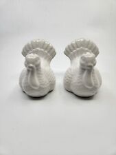 White Ceramic Turkey Thanksgiving Salt and Pepper Shakers Missing Stoppers picture