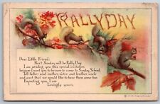 Rally Day Squirrel Art Acorn Nuts Fall Autumn Church Sunday Unposted  Postcard picture