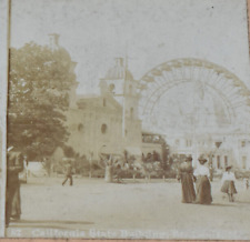 Antique Stereoview Card California Building St Louis Worlds Fair Ferris Wheel picture