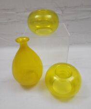Vintage Yellow Glass Art Deco Candle Votives Pair & Bud Vase picture