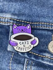 Cats & Caffeine Purple Cat Coffee Cup Lapel Pin picture