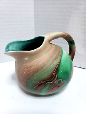 Vintage Small Nemadji Pottery Pitcher Brown Green Swirl 3.5