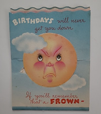 1940-50s Vtg ANTHROPOMORPHIC Flip Over SMILE FROWN BIRTHDAY Greeting CARD picture