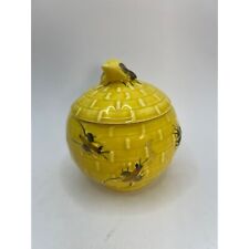 Vtg Yellow Ceramic Beehive Honey Jug With Gold Honey Bees picture