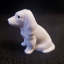 Vintage Miniature Bone China White Dog Puppy Sitting Hound Long Ears Figurine  picture