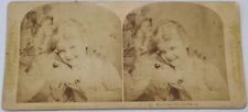ATQ 1880's Child Little Girl & Pet Deer Fawn Chicago Portrait STEROVIEW PHOTO picture