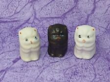 Vintage Persian Cat Thimbles Set of 3 Black Cream & White Bisque Porcelain picture