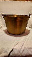 LG Antique Brass Bucket with Forged Wrought Iron Handle Hammered 12