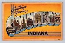 Columbus IN-Indiana, LARGE LETTER Greetings, Points Of Interest Vintage Postcard picture