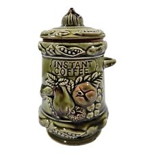 Vintage Tilso Japan Instant Coffee  Canister Green Majolica Fruit Nut Grannycore picture