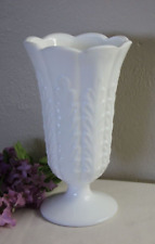 Vintage E O Brody Milk Glass Footed Flower Vase Scalloped Rim USA picture