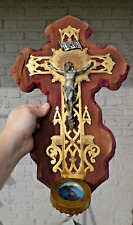 Antique French large Holy water font plaque religious crucifix picture