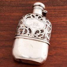 ALVIN AMERICAN STERLING SILVER OVERLAY & GLASS FLASK W/ REMOVABLE CUP LATE 1800S picture