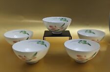 Set Of 5 Small Ceramic Asian Bowls - Floral Pattern/Gold Rim Trim picture