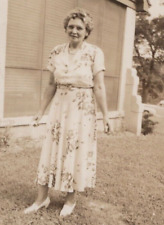 5B Photograph Pretty Old Woman Flower Dress 1940's picture