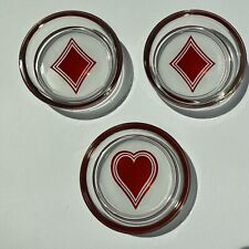 3 VTG PLAYING CARD COASTERS CLEAR GLASS Red Graphics (Heart & Diamond(2)) Suits picture