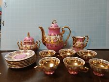 Complete 18 pc. JKW Karlsbad pink tea set gold plated picture