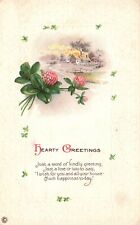 Vintage Postcard Hearty Greetings Landscape Card Flower Bugs & Flies Greetings picture