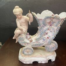 antique 19 th C German porcelain elfinware mossware cherub angel fairy figure picture