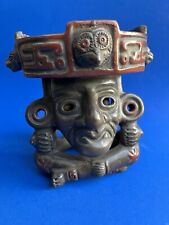 Vintage Aztec Mayan Huehueteotl God of Fire Clay Incense Burner Fire Pot Brazier picture