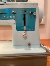 Vintage Singer Robins Egg Blue Sewing Machine Model 347 w/Case & Pedal  picture