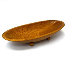 Vintage Hand Turned Oval Wood Bowl with Ball Feet 15