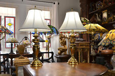 Pair Hollywood Regency Heavy Brass Urn Table Lamps No Shades Late 20th Century picture