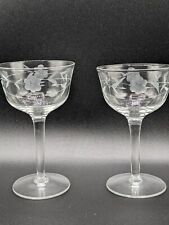 Vintage Etched Crystal Stemware Coupe Champagne Cordial Glasses (set Of 2) 5