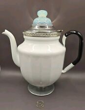 Vintage White & Black Enamel Coffee Pot Percolator w/ Glass Top picture
