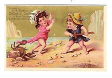 c1890 Victorian Trade Card H.W. Mills & Co. Children At The Beach, Crab picture
