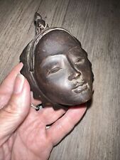 Vintage Balinese Woman Carved Face Mini Solid Wood Mask BALI Wall Art Sculpture picture