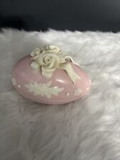 VTG EASTER Porcelain Pink and Ivory Floral Easter Egg Trinket Jewelry Box Vanity picture
