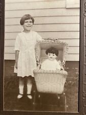 Vtg 1930’s  Smiley Girl And Creepy Big Head Doll In Stroller picture