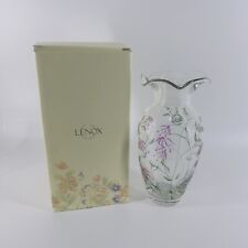 Lenox Fushia Glass Vase Hand Cut  Frosted Bouquet Scalloped Rim picture