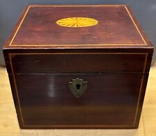 RARE 19th Century Handmade Marquetry Wood Inlay Victorian Tea Caddy Hinged Box picture