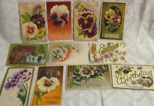 Lot of 10~PANSY Flowers 1910-12 Antique Postcards~Birthday~Best Wishes~Greetings picture