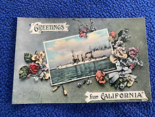 POSTCARD battleship U.S.S CONNECTICUT steam ship WORLD WAR I greeting CALIFORNIA picture