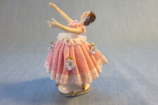 Vintage German Porcelain Lace Ballerina Dancer Pink Figurine 2.75 inches tall picture