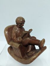 Craved Wood J Pinal Mexico Rocking Chair With Man Reading A Book Signed On Botto picture